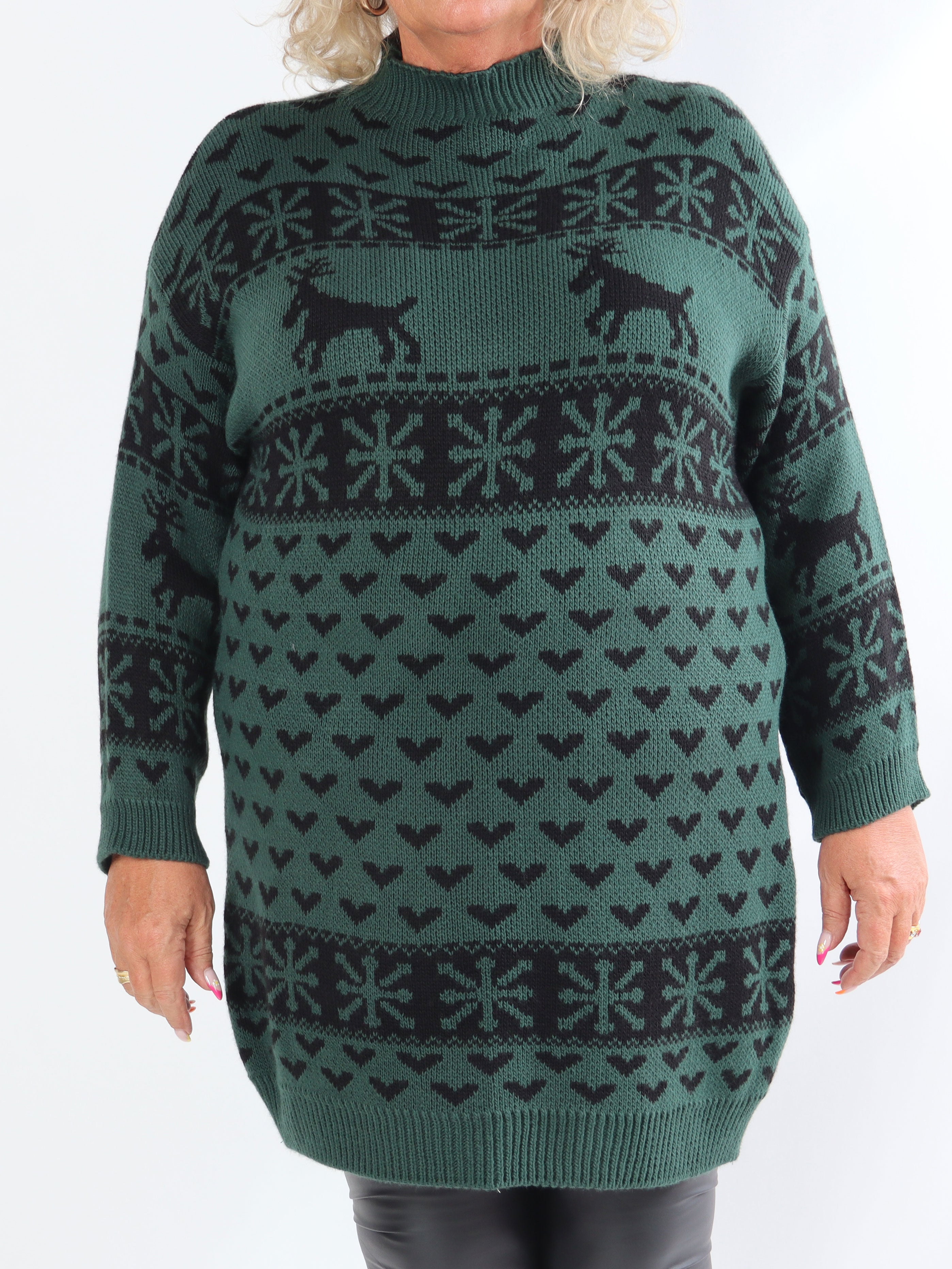 Rudolf - Söt stickad klänning i plusstorlek med julmotiv